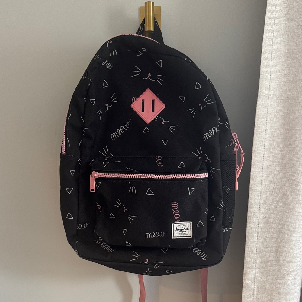 Herschel Supply Company Black Backpack with Pink Cat Design